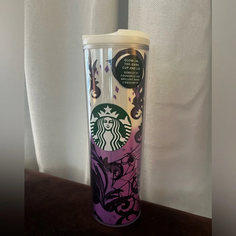 Starbucks glow in the dark skinny tumbler spider web cup color changing 16 oz